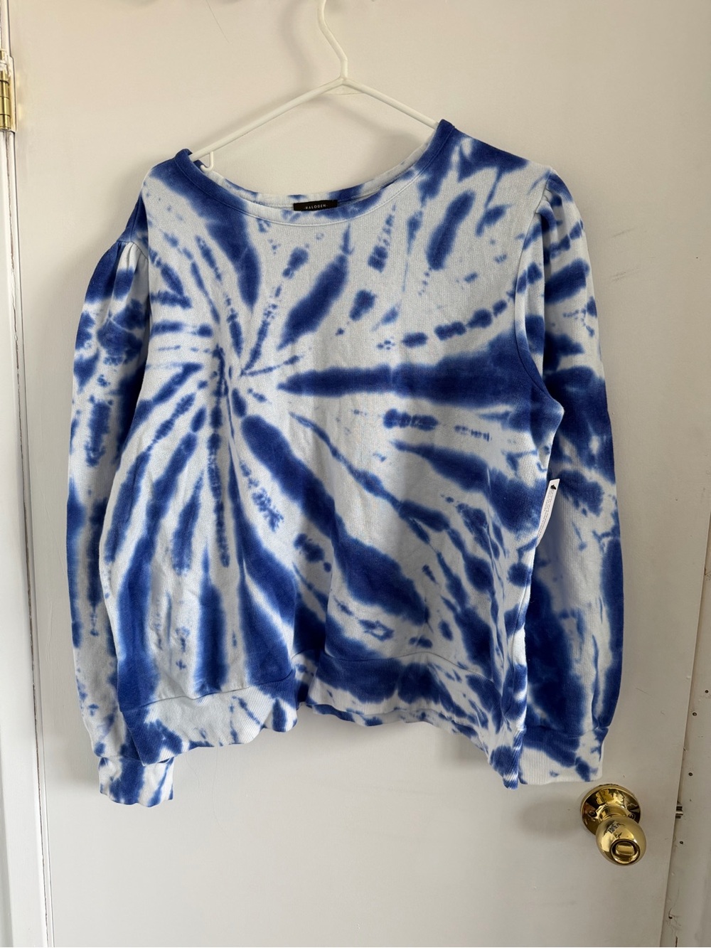 Halogen Blue and White Tie-Dye Crewneck Sweater